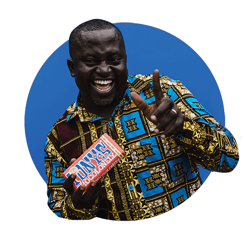 Man holding Tony's Chocolonely for bespoke launch campaign.