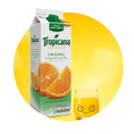 Image of Tropicana carton with glass of orange juice