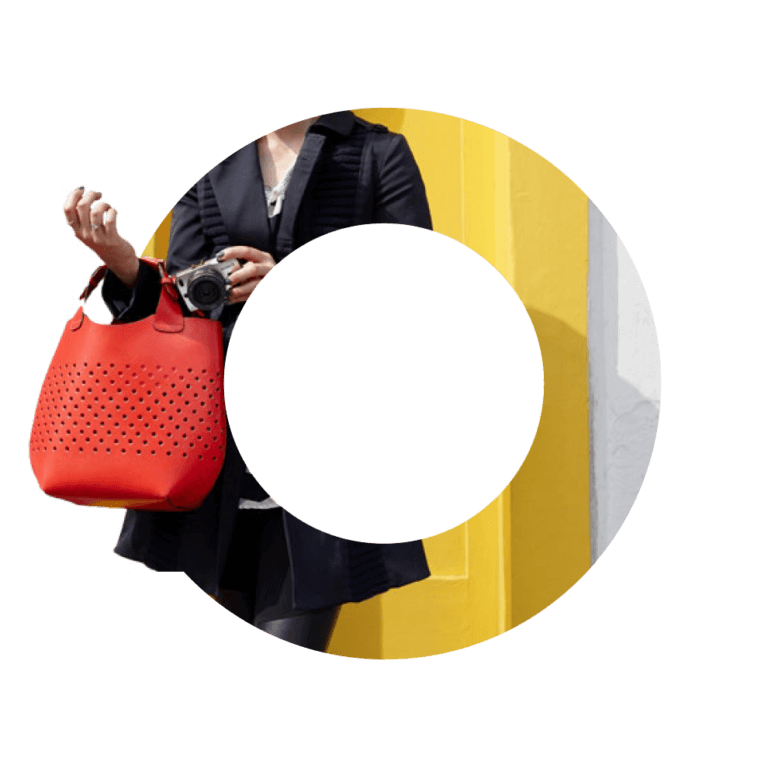 Nectar ring logo with woman shopper holding handbag and camera in background