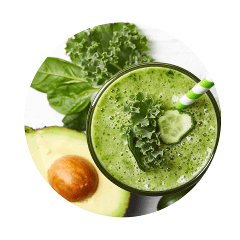 Image of healthy smoothie drink with salad & avocado