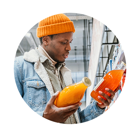 Customer viewing fruit juice representing Customer Health Insights